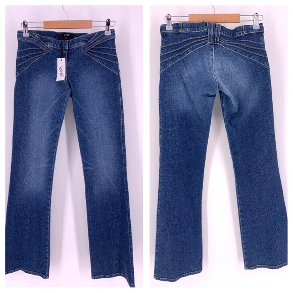 NWT Sky Clothing Flare Jeans Stretch Embroidery Low Rise 4 Hippie Festival 70s - Picture 1 of 10